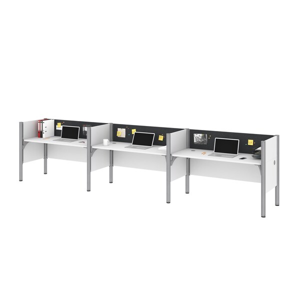 Bestar Bestar Pro-Biz 183W 3-Person Office Cubicles with Gray Tack Boards and Low Privacy Panels in white 100872CG-17 - main